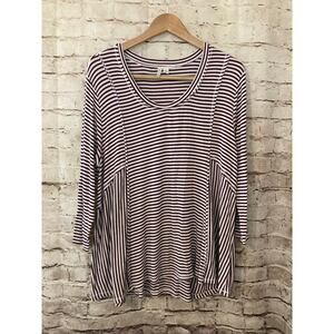 Cato Top Womens XL Purple Ribbed Long Sleeve Flowy‎ Asymmetric Striped Stretch